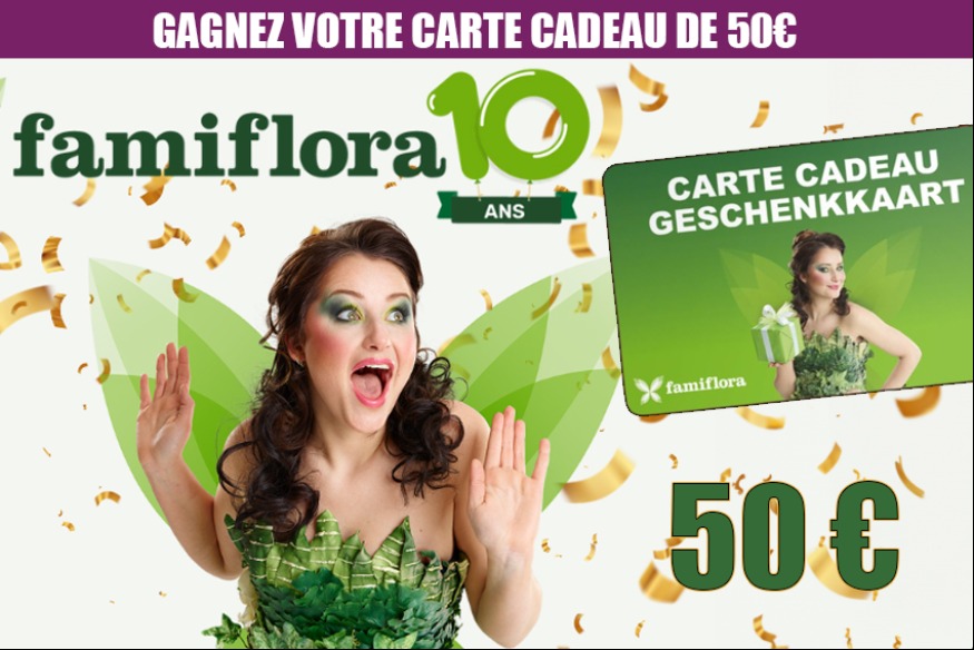 Gagnez des cartes cadeaux de 50€ à l'occasion des 10 ans de Famiflora Mouscron!